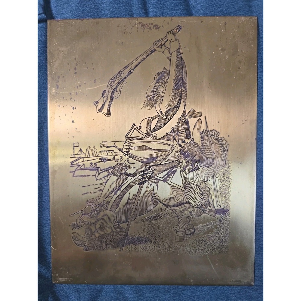 Vintage‎ Brass Etched Plaque / Possible Intaglio Printing Plate 9x7